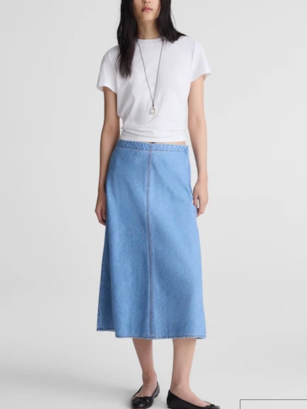 Airy Denim Slip Midi Skirt